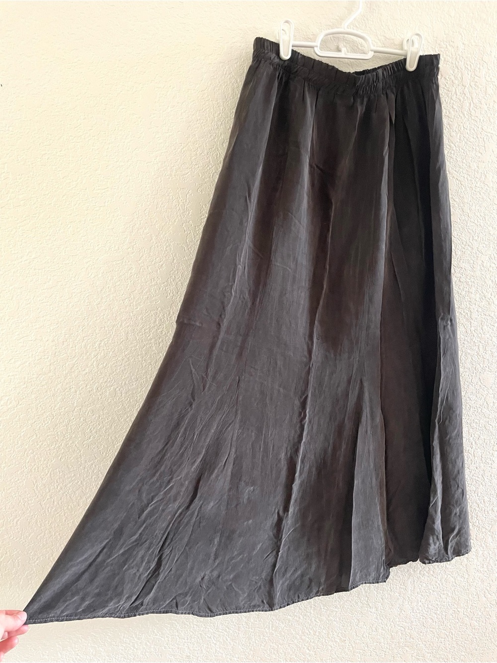 Vintage 90s Black Flowing A-Line Maxi Skirt 100% Cupro Bemberg Rayon Made in USA